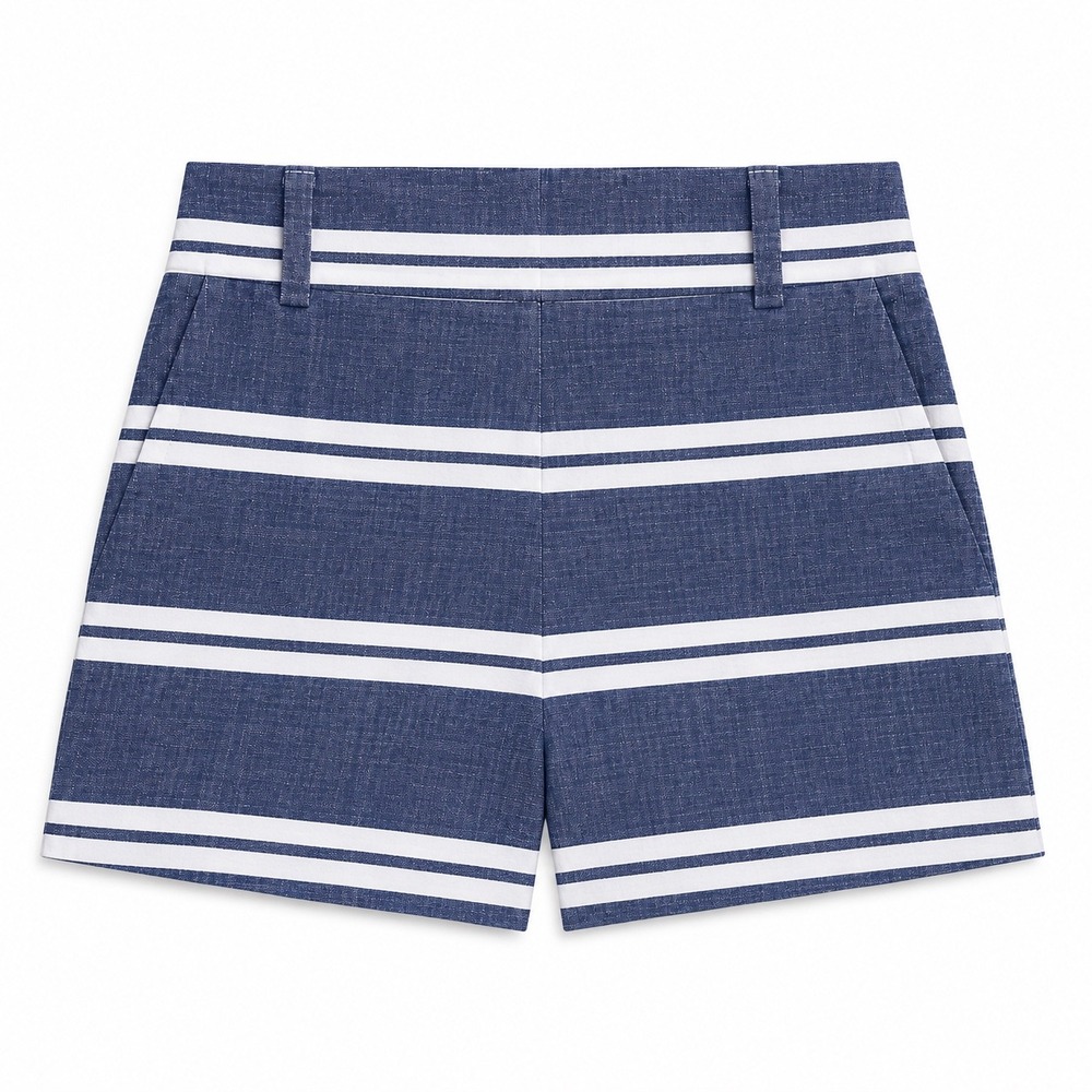 LOFT‎ Riviera Blue White Stripe Linen Blend Shorts Size 10 Coastal Preppy